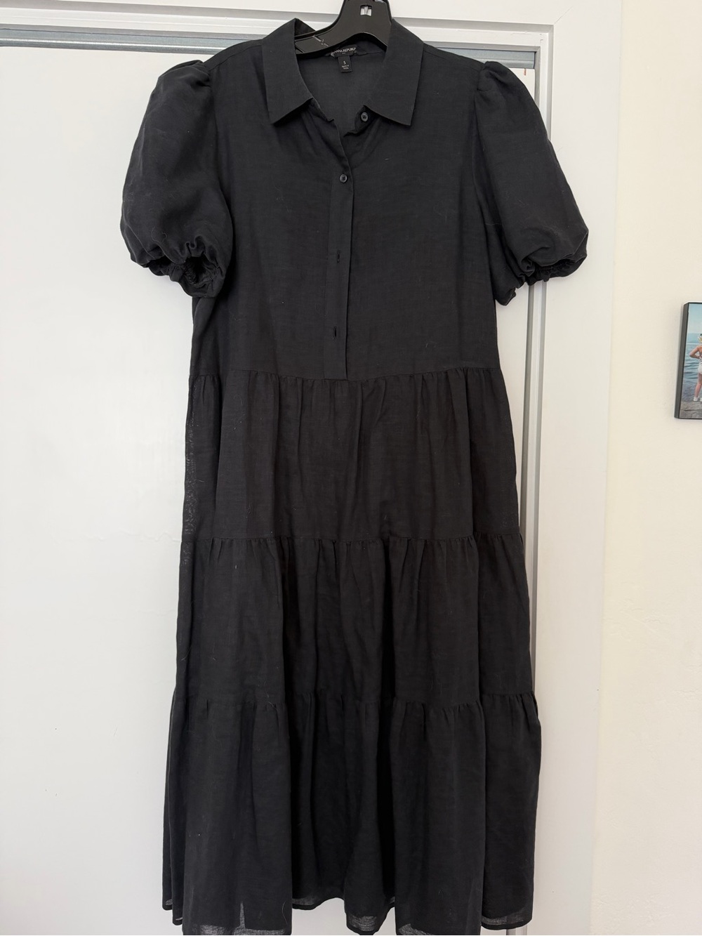 Banana Republic Black Puff-Sleeve Tiered Midi Dress